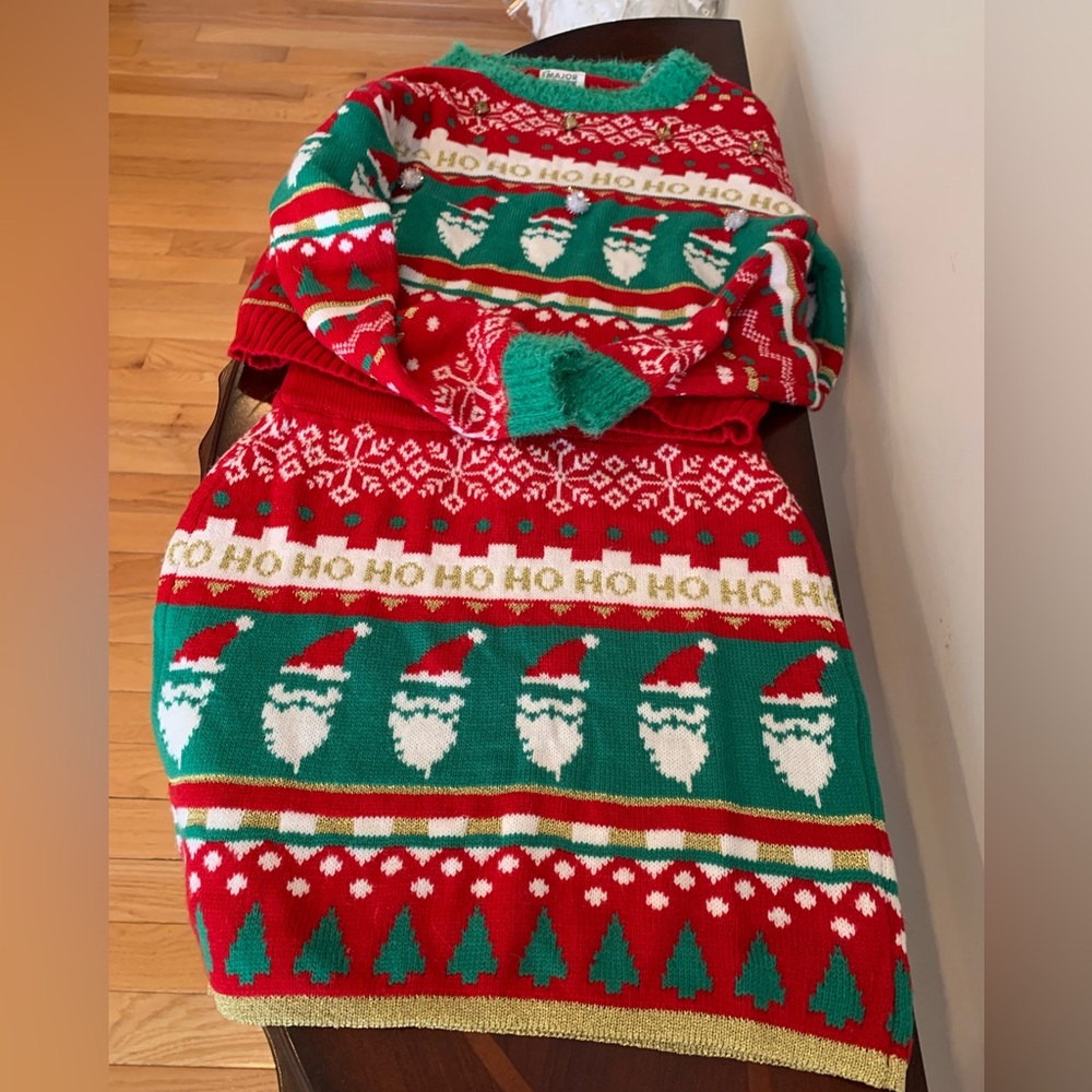 NWOT Major Christmas sweater and matching skirt. Size small.